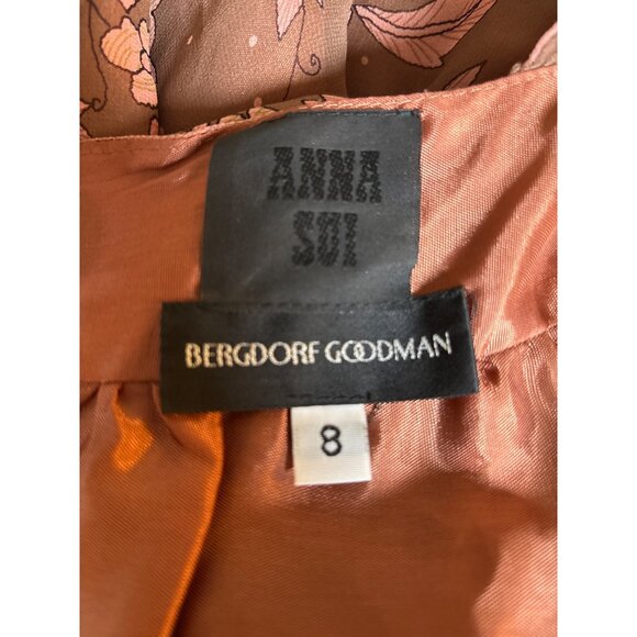 Anna Sui Halter Dress Size 8 100% Silk‎ Maxi Lined Floral Print Neutral Bergdorf - Picture 10 of 13